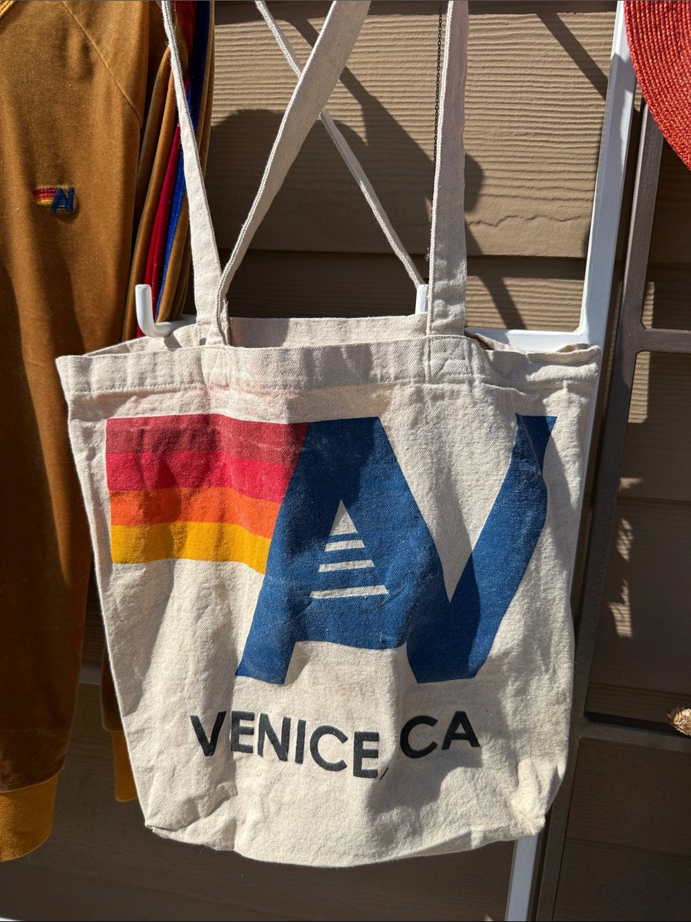 Aviator Canvas Lg bag Venice CA Tote Bag with Colorful Stripe Print